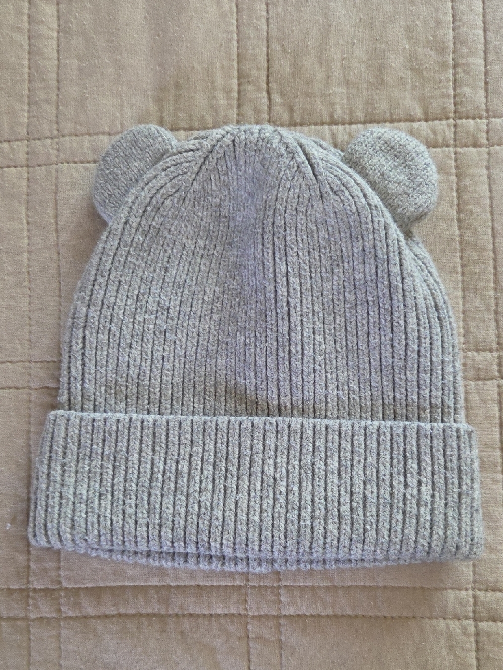 GAP Kids Light Gray Ribbed Knit Beanie with Bear Ears
